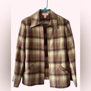 Evan Picone Vintage Plaid Wool-Blend Shacket Blazer Academia Old Money Size 12